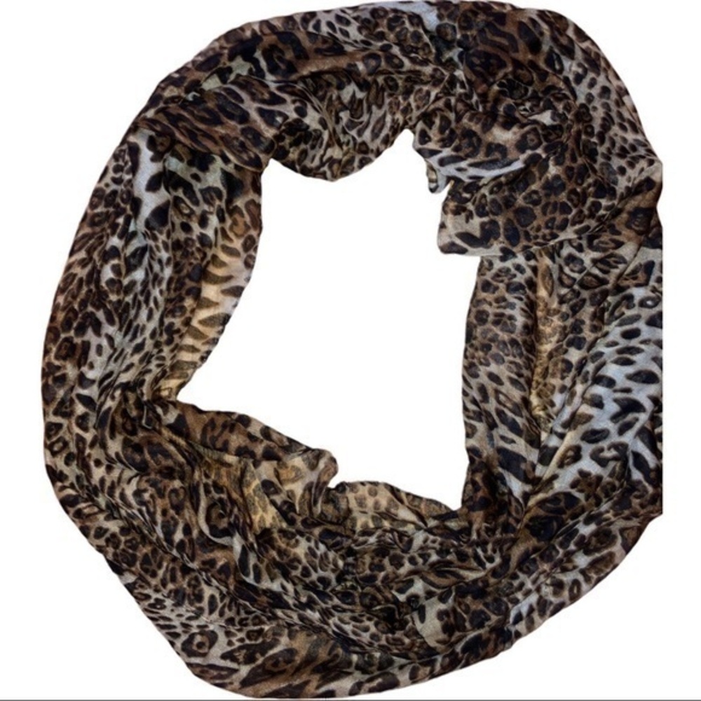 Leopard print sheer infinity scarf loops twice